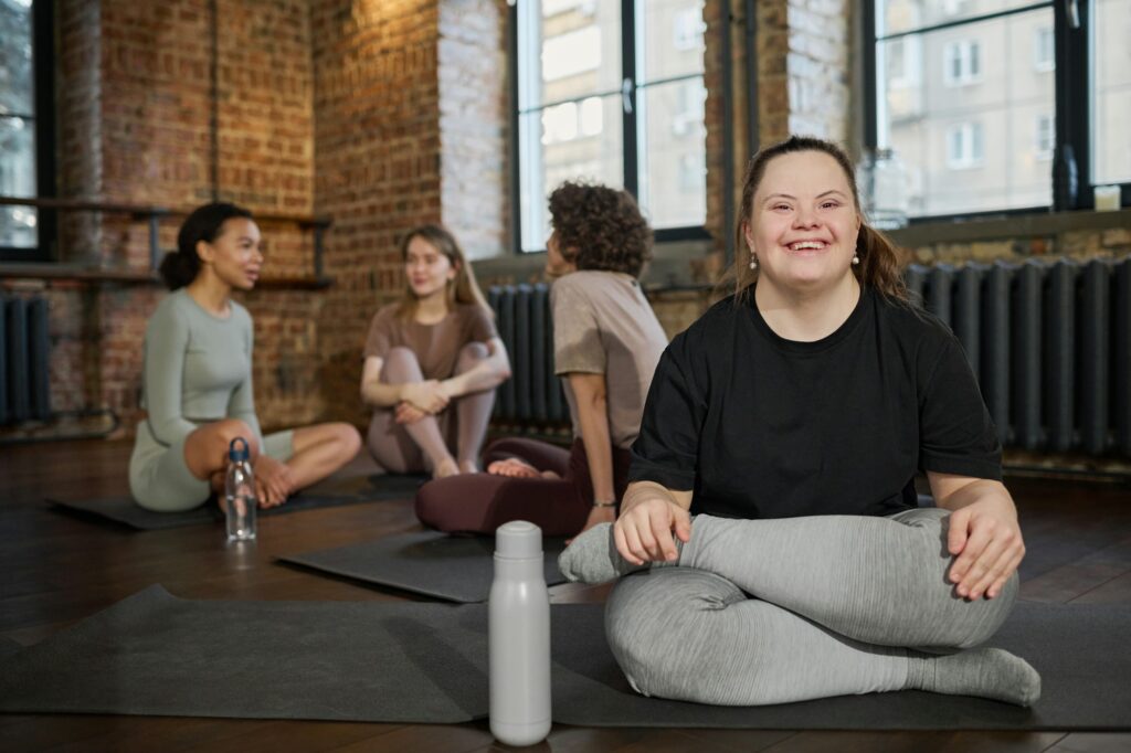 Cheerful sportswoman with Down syndrome